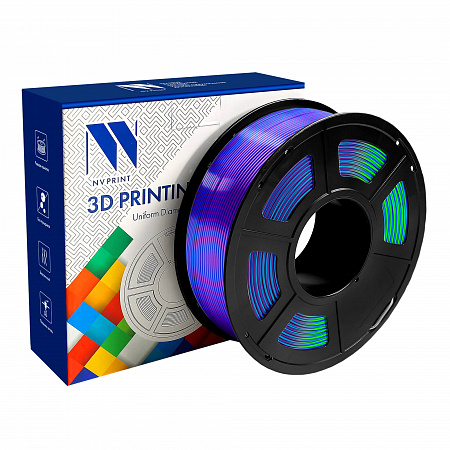 Филамент NV PRINT Silk PLA+  Blue/Green/Purple шелковистый синий+зеленый+фиолетовый для 3D печати диаметр 1.75мм   масса 1 кг