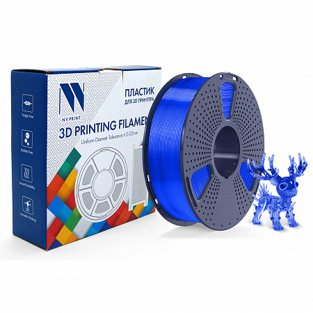 Филамент NV PRINT PLA+ Transparent Blue прозрачный синий для 3D печати диаметр 1.75мм  длина 330 метров  масса 1 кг